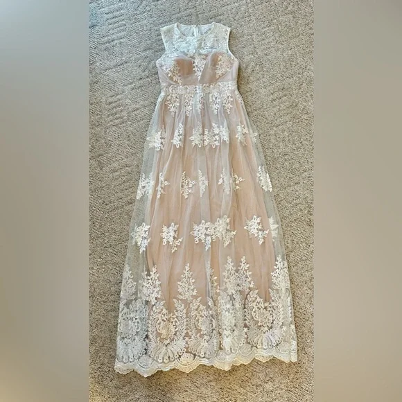 BHLDN Blush and White Lace Overlay Maxi Dress - Picture 3 of 5
